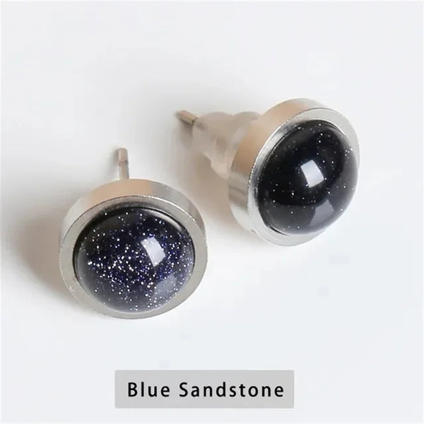 Fashion Handmade Lovely 10mm Natural Stone Stud Earrings Stainless Steel Earrings Tiger Eyes Agate Women Jewelry Gift OLstyle