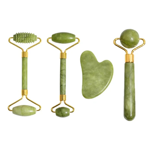 Natural Jade Roller Massager for Face Body Back Foot Massage Roller Facial Liftting Anti-wrinkle Double-end Gua Sha Jade Stone