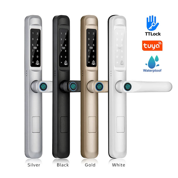 Waterproof Exterior Digital Electronic Ttlock Tuya Smart Locks Fingerprint Aluminum Steel Double Side Sliding Glass Door Lock