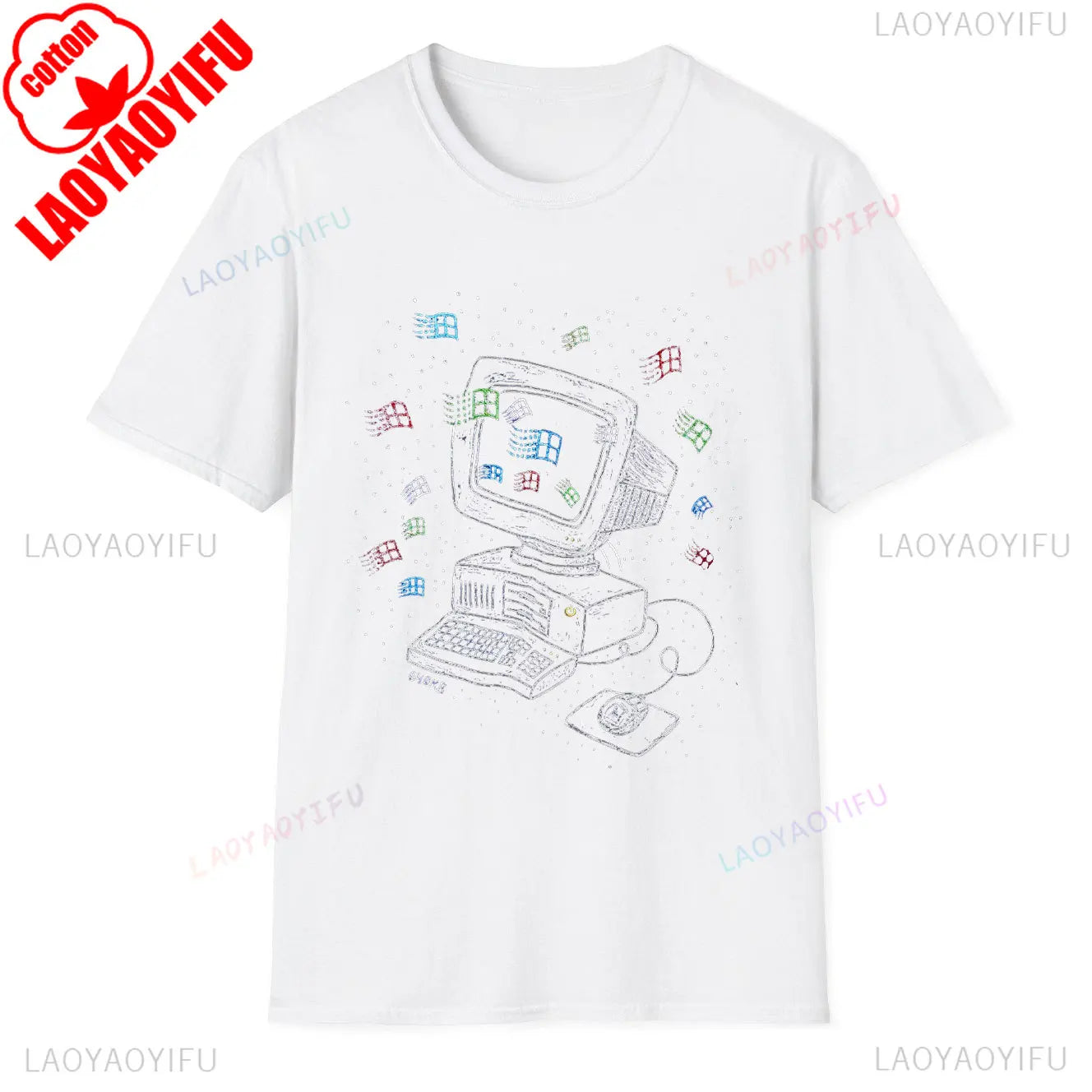 Windows 95 Small T-Shirt Summer Cotton Blouse Men 7 T Shirt Windows Casual Stylish Street Short Sleeve Gothic Vintage Streetwear