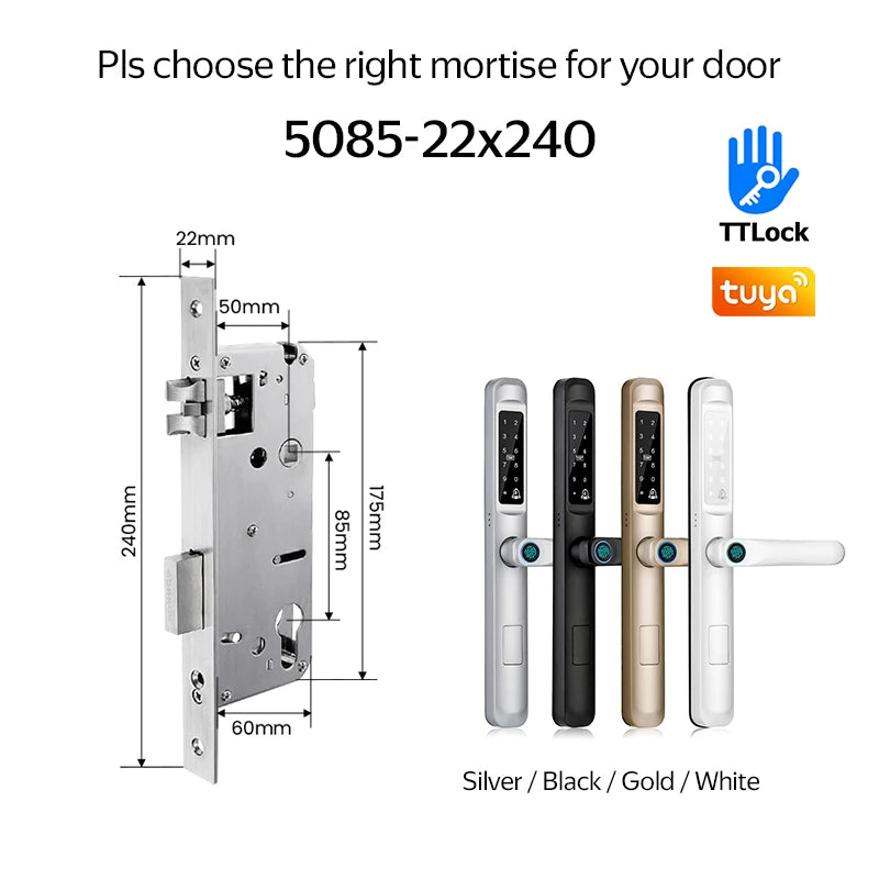Waterproof Exterior Digital Electronic Ttlock Tuya Smart Locks Fingerprint Aluminum Steel Double Side Sliding Glass Door Lock