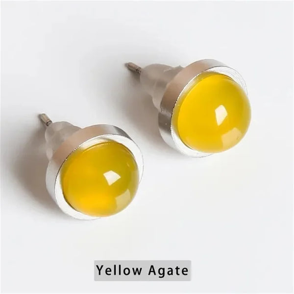 Fashion Handmade Lovely 10mm Natural Stone Stud Earrings Stainless Steel Earrings Tiger Eyes Agate Women Jewelry Gift OLstyle