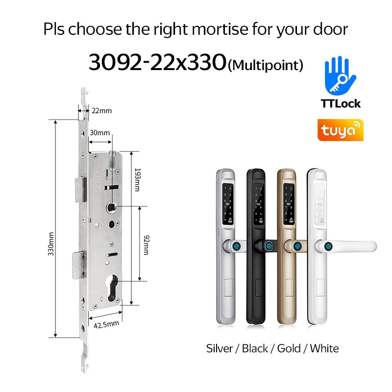 Waterproof Exterior Digital Electronic Ttlock Tuya Smart Locks Fingerprint Aluminum Steel Double Side Sliding Glass Door Lock
