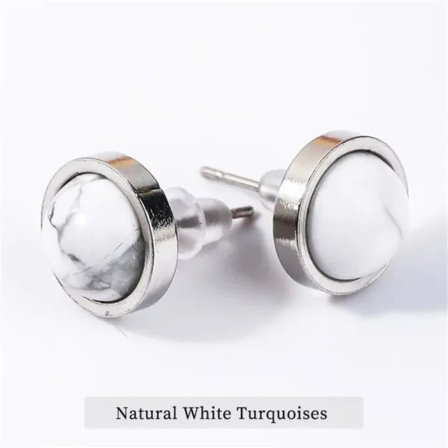 Fashion Handmade Lovely 10mm Natural Stone Stud Earrings Stainless Steel Earrings Tiger Eyes Agate Women Jewelry Gift OLstyle