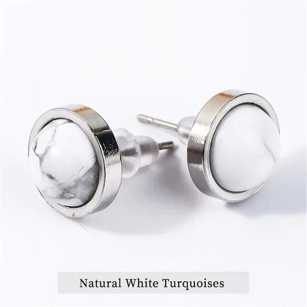 Fashion Handmade Lovely 10mm Natural Stone Stud Earrings Stainless Steel Earrings Tiger Eyes Agate Women Jewelry Gift OLstyle