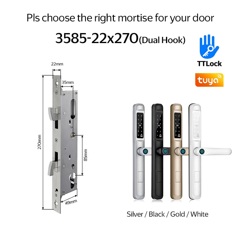 Waterproof Exterior Digital Electronic Ttlock Tuya Smart Locks Fingerprint Aluminum Steel Double Side Sliding Glass Door Lock
