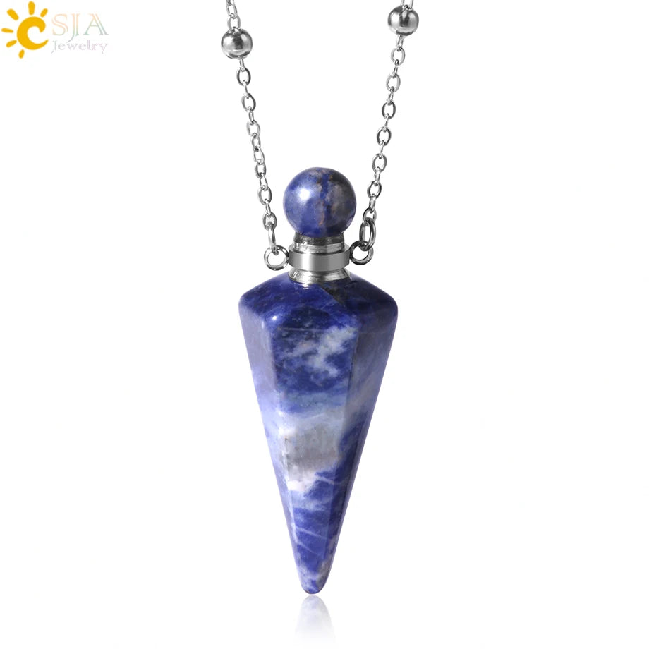 Natuursteen Kegel Parfumflesje ketting Healing Clear Quartz Crystal Hanger Reiki Essentials Olie Diffuser Flacon Ketting H119