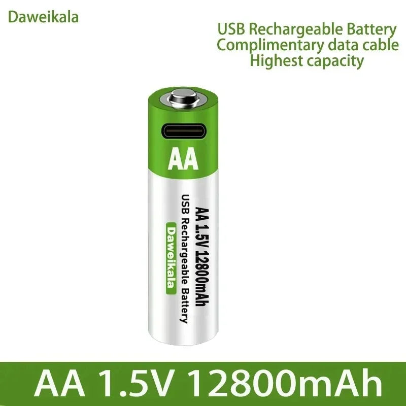 2024 Nieuwe 1,5 V AA USB oplaadbare batterij 12800 mAh Li-ion batterij voor afstandsbediening Muis Elektrisch speelgoedbatterij + Type-C-kabel