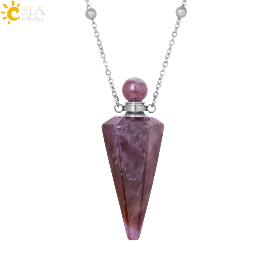 Natuursteen Kegel Parfumflesje ketting Healing Clear Quartz Crystal Hanger Reiki Essentials Olie Diffuser Flacon Ketting H119