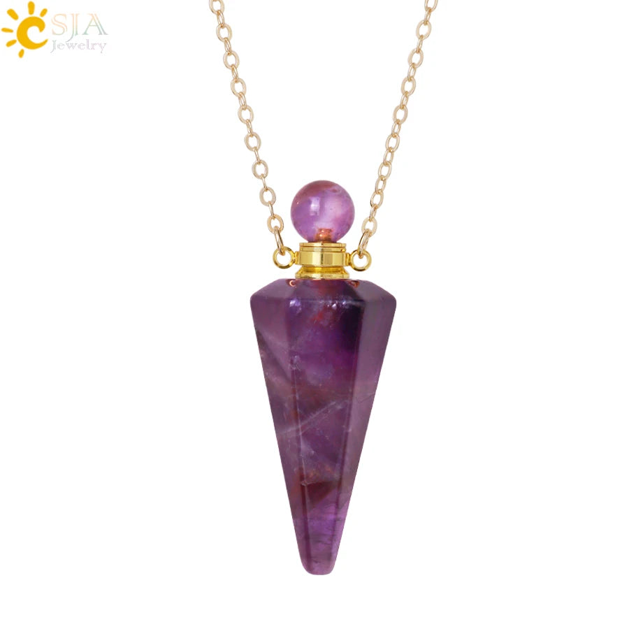 Natuursteen Kegel Parfumflesje ketting Healing Clear Quartz Crystal Hanger Reiki Essentials Olie Diffuser Flacon Ketting H119