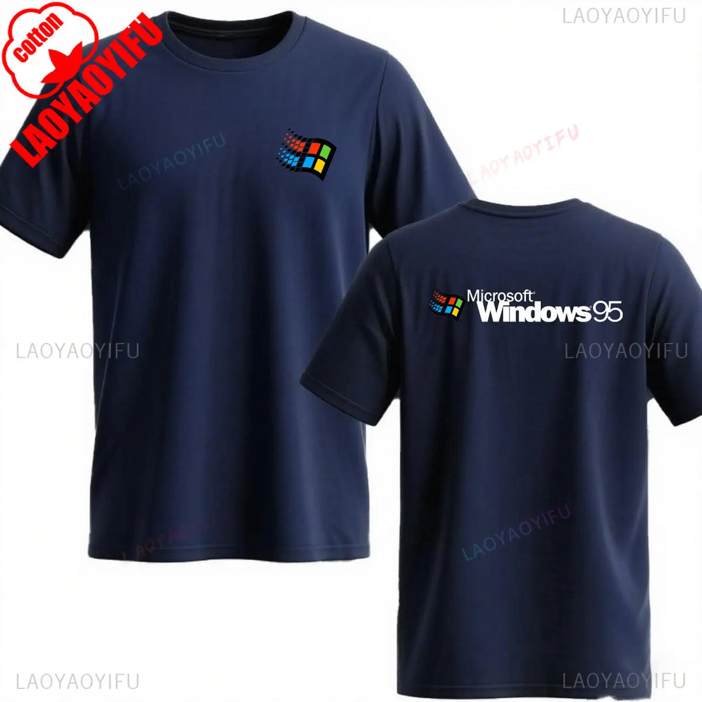 Windows 95 Small T-Shirt Summer Cotton Blouse Men 7 T Shirt Windows Casual Stylish Street Short Sleeve Gothic Vintage Streetwear
