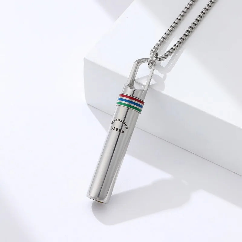 528Hz Low-frequency Whistle Sound Healing Meditation Breathing Decompression Whistles Stainless Steel Mindfulness Pendant