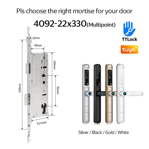 Waterproof Exterior Digital Electronic Ttlock Tuya Smart Locks Fingerprint Aluminum Steel Double Side Sliding Glass Door Lock