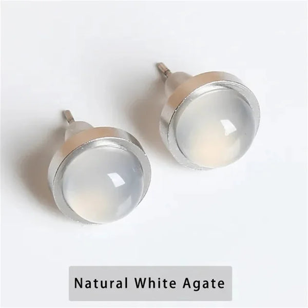 Fashion Handmade Lovely 10mm Natural Stone Stud Earrings Stainless Steel Earrings Tiger Eyes Agate Women Jewelry Gift OLstyle