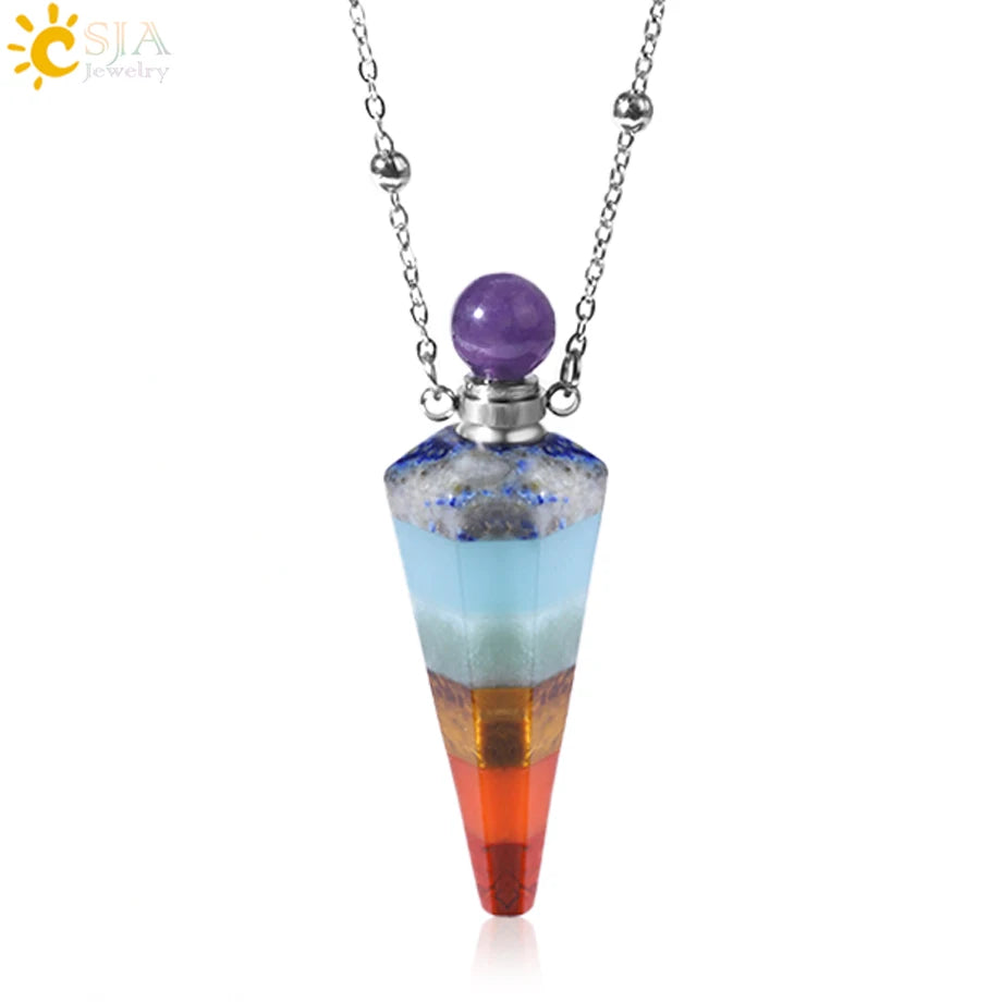 Natuursteen Kegel Parfumflesje ketting Healing Clear Quartz Crystal Hanger Reiki Essentials Olie Diffuser Flacon Ketting H119