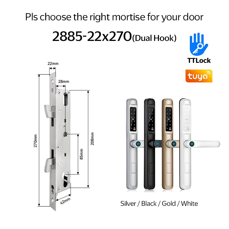Waterproof Exterior Digital Electronic Ttlock Tuya Smart Locks Fingerprint Aluminum Steel Double Side Sliding Glass Door Lock