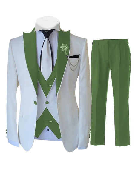 Fashion Luxury Tailor-made White Suits For Men 3 Piece Set Slim Fit Formal Wedding Best Man Groom Tuxedo(jacket+Vest+Pants)