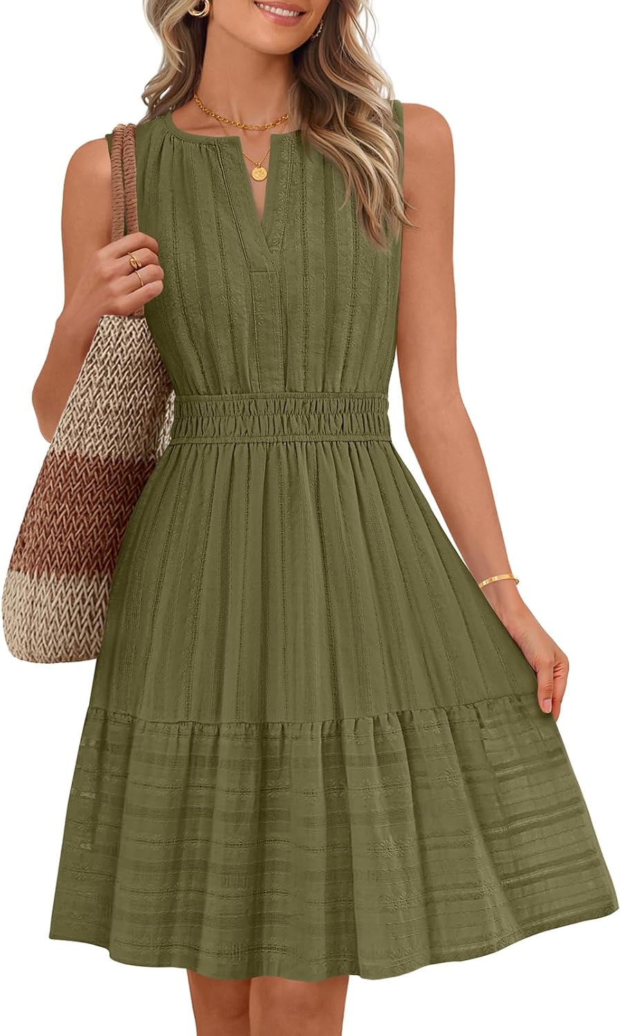 MEROKEETY Women's 2026 Summer Casual Mini Sundress Beach Vacation Sleeveless V Neck Flowy A Line Dress with Pockets