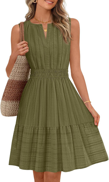 MEROKEETY Women's 2026 Summer Casual Mini Sundress Beach Vacation Sleeveless V Neck Flowy A Line Dress with Pockets