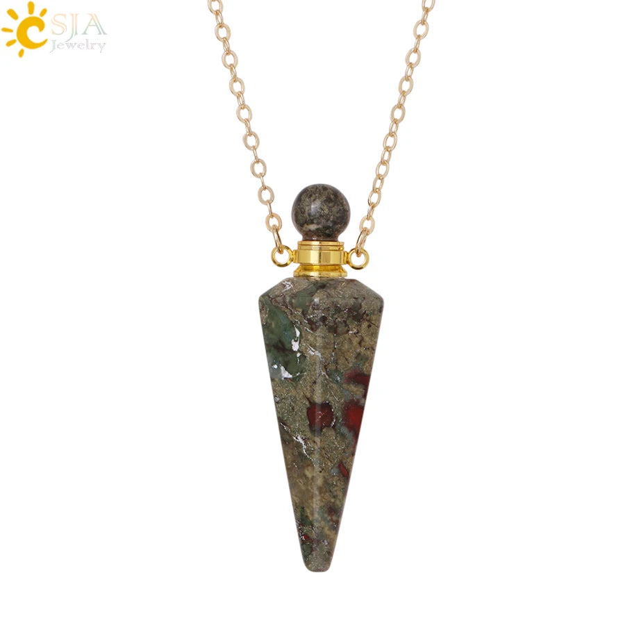 Natuursteen Kegel Parfumflesje ketting Healing Clear Quartz Crystal Hanger Reiki Essentials Olie Diffuser Flacon Ketting H119