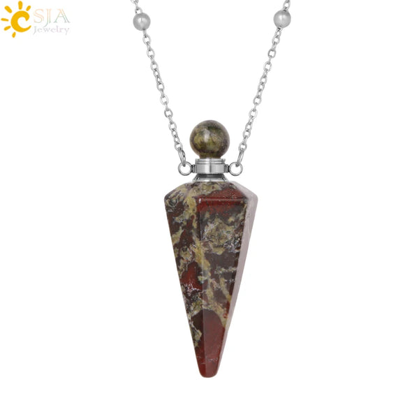 Natuursteen Kegel Parfumflesje ketting Healing Clear Quartz Crystal Hanger Reiki Essentials Olie Diffuser Flacon Ketting H119