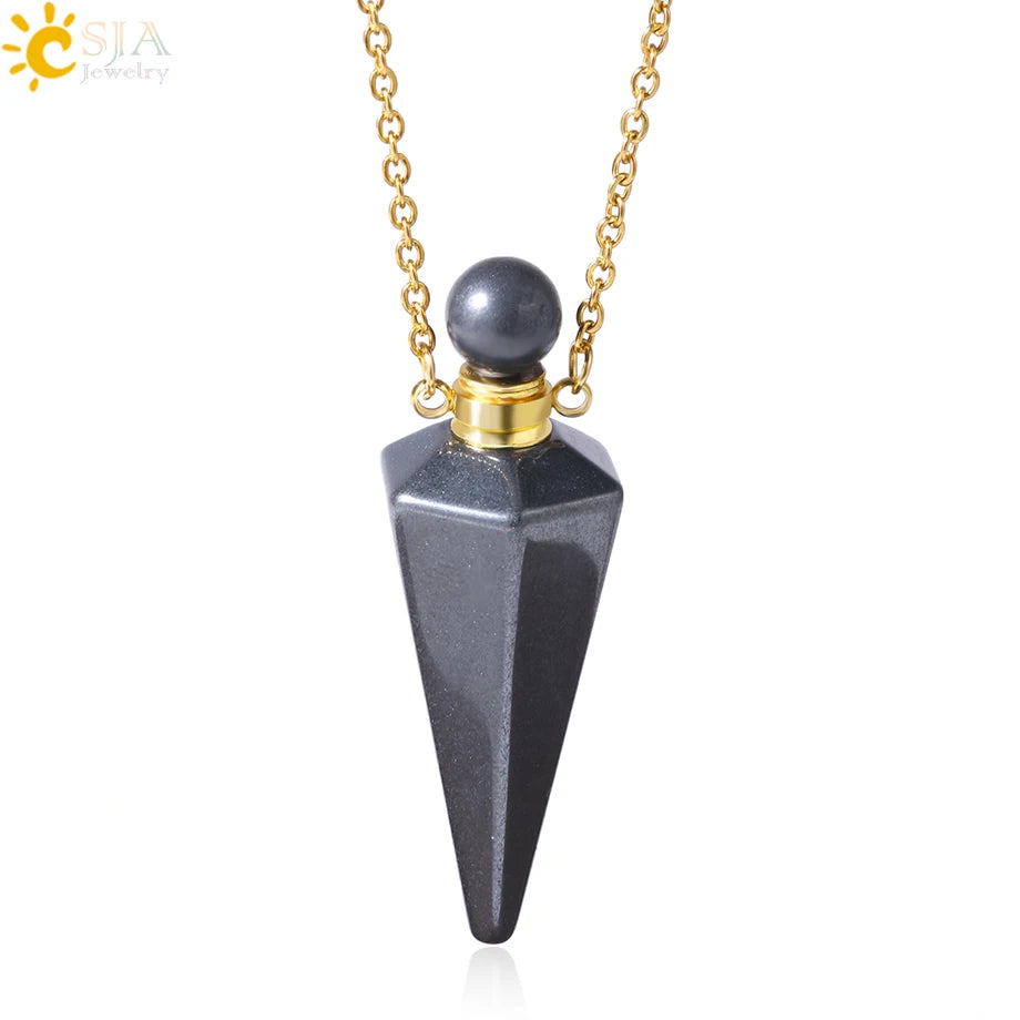 Natuursteen Kegel Parfumflesje ketting Healing Clear Quartz Crystal Hanger Reiki Essentials Olie Diffuser Flacon Ketting H119