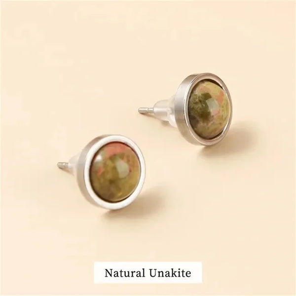 Fashion Handmade Lovely 10mm Natural Stone Stud Earrings Stainless Steel Earrings Tiger Eyes Agate Women Jewelry Gift OLstyle