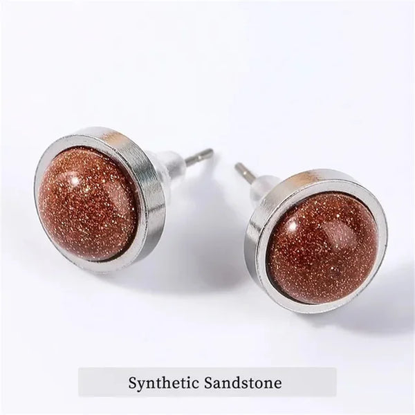 Fashion Handmade Lovely 10mm Natural Stone Stud Earrings Stainless Steel Earrings Tiger Eyes Agate Women Jewelry Gift OLstyle