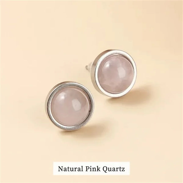 Fashion Handmade Lovely 10mm Natural Stone Stud Earrings Stainless Steel Earrings Tiger Eyes Agate Women Jewelry Gift OLstyle
