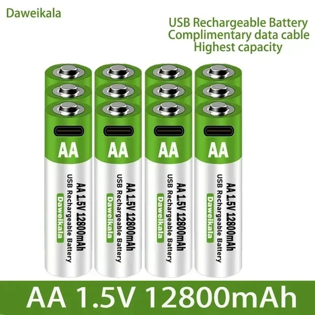 2024 Nieuwe 1,5 V AA USB oplaadbare batterij 12800 mAh Li-ion batterij voor afstandsbediening Muis Elektrisch speelgoedbatterij + Type-C-kabel
