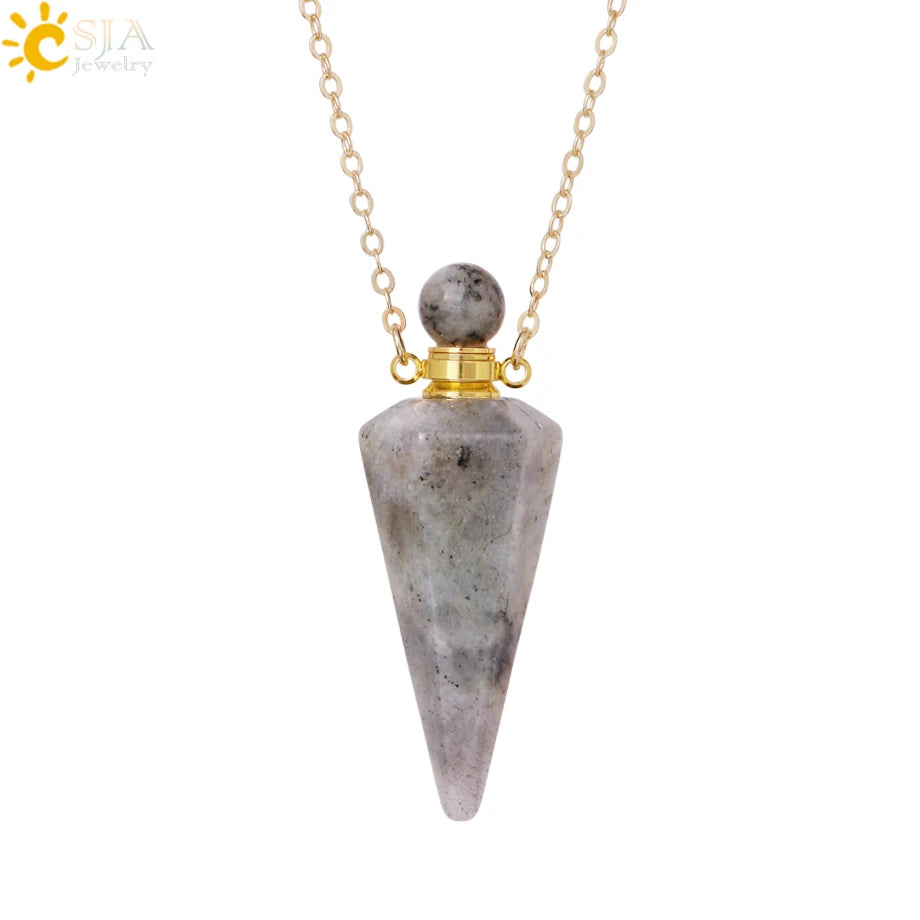 Natuursteen Kegel Parfumflesje ketting Healing Clear Quartz Crystal Hanger Reiki Essentials Olie Diffuser Flacon Ketting H119