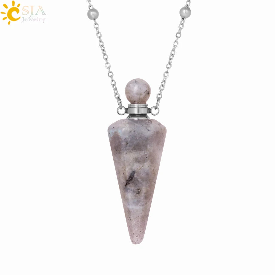 Natuursteen Kegel Parfumflesje ketting Healing Clear Quartz Crystal Hanger Reiki Essentials Olie Diffuser Flacon Ketting H119