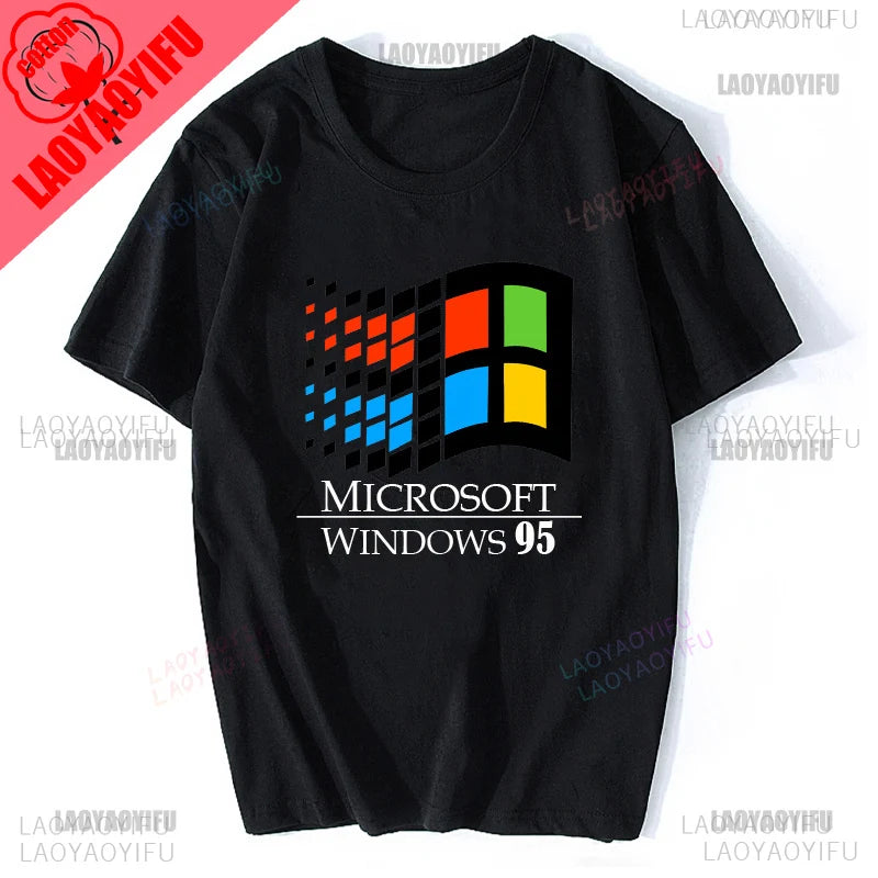 Windows 95 Small T-Shirt Summer Cotton Blouse Men 7 T Shirt Windows Casual Stylish Street Short Sleeve Gothic Vintage Streetwear