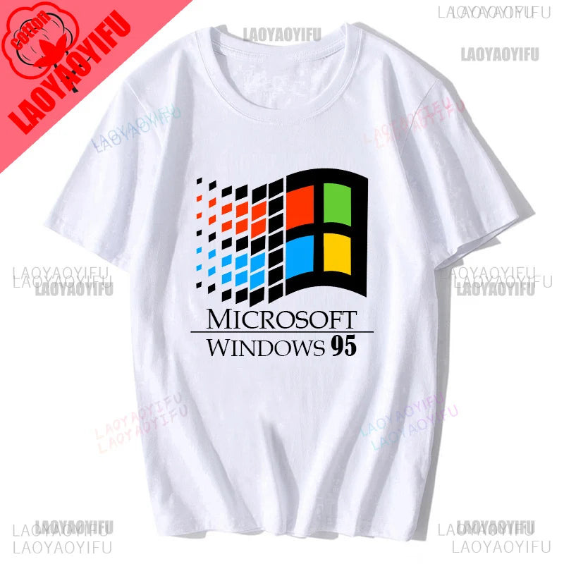 Windows 95 Small T-Shirt Summer Cotton Blouse Men 7 T Shirt Windows Casual Stylish Street Short Sleeve Gothic Vintage Streetwear