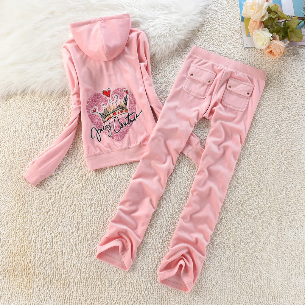 Velvet Tracksuit Women Casual Women Velvet Tracksuit Original Suit Women Outdoor sports hooded sweatshir Suit Diamond Juicy 2pc