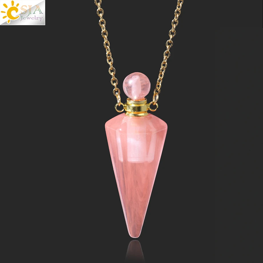 Natuursteen Kegel Parfumflesje ketting Healing Clear Quartz Crystal Hanger Reiki Essentials Olie Diffuser Flacon Ketting H119