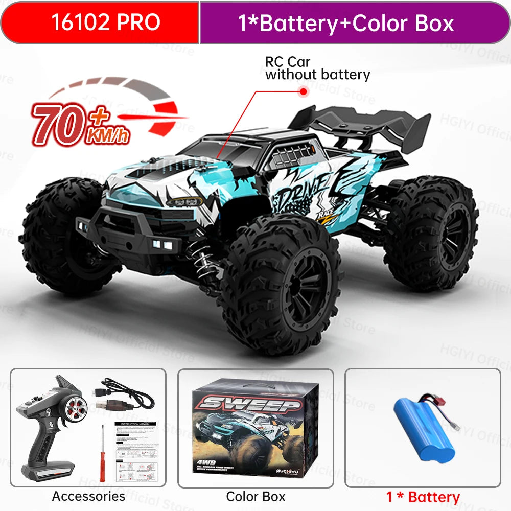 Teeggi 16101 /16102 PRO 1:16 70KM/H 4WD High Speed RC Car With LED Light Drift RC Off-Road Car Monster Truck Toy For Kid Gifts