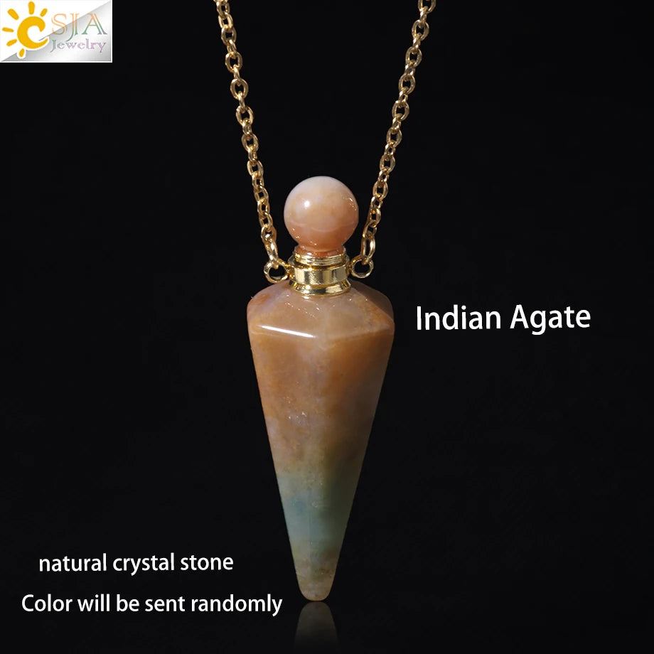 Natuursteen Kegel Parfumflesje ketting Healing Clear Quartz Crystal Hanger Reiki Essentials Olie Diffuser Flacon Ketting H119