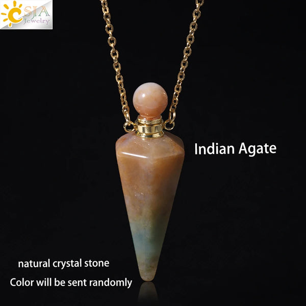 Natuursteen Kegel Parfumflesje ketting Healing Clear Quartz Crystal Hanger Reiki Essentials Olie Diffuser Flacon Ketting H119