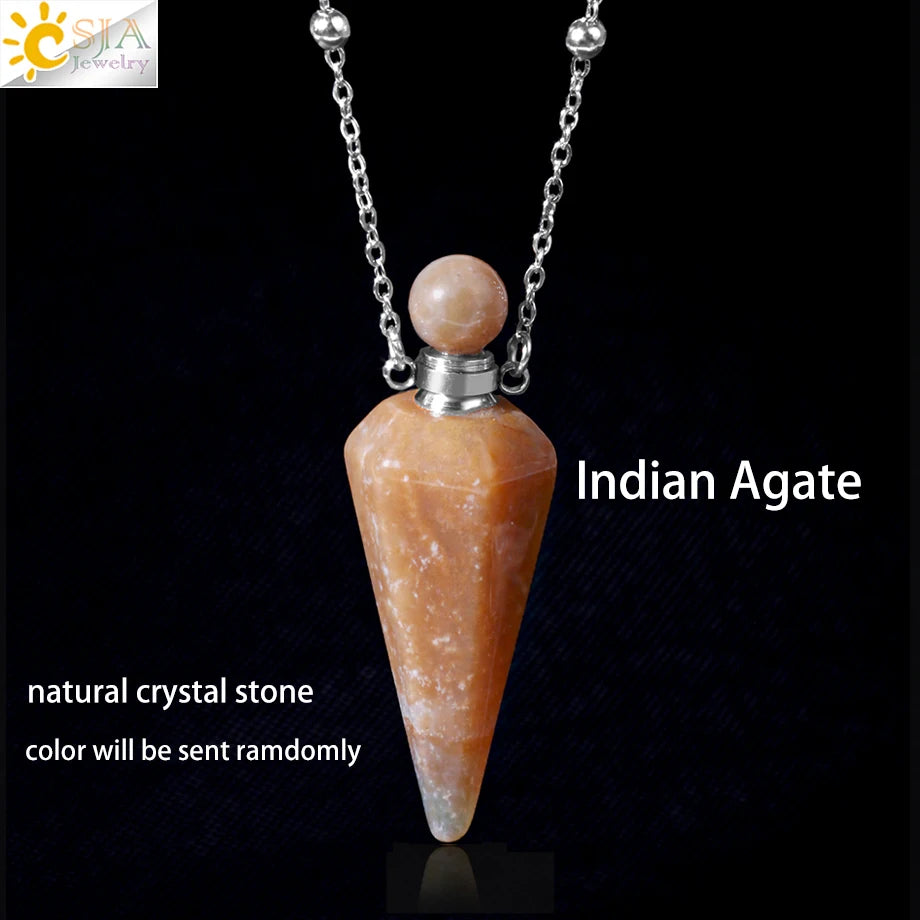 Natuursteen Kegel Parfumflesje ketting Healing Clear Quartz Crystal Hanger Reiki Essentials Olie Diffuser Flacon Ketting H119