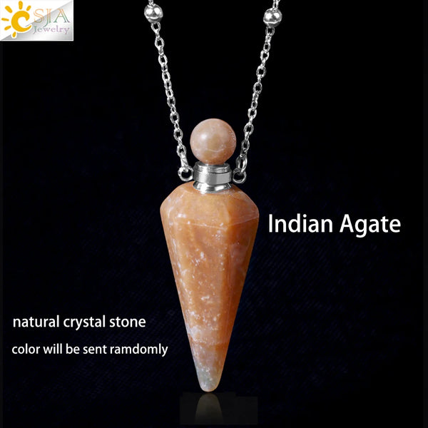 Natuursteen Kegel Parfumflesje ketting Healing Clear Quartz Crystal Hanger Reiki Essentials Olie Diffuser Flacon Ketting H119