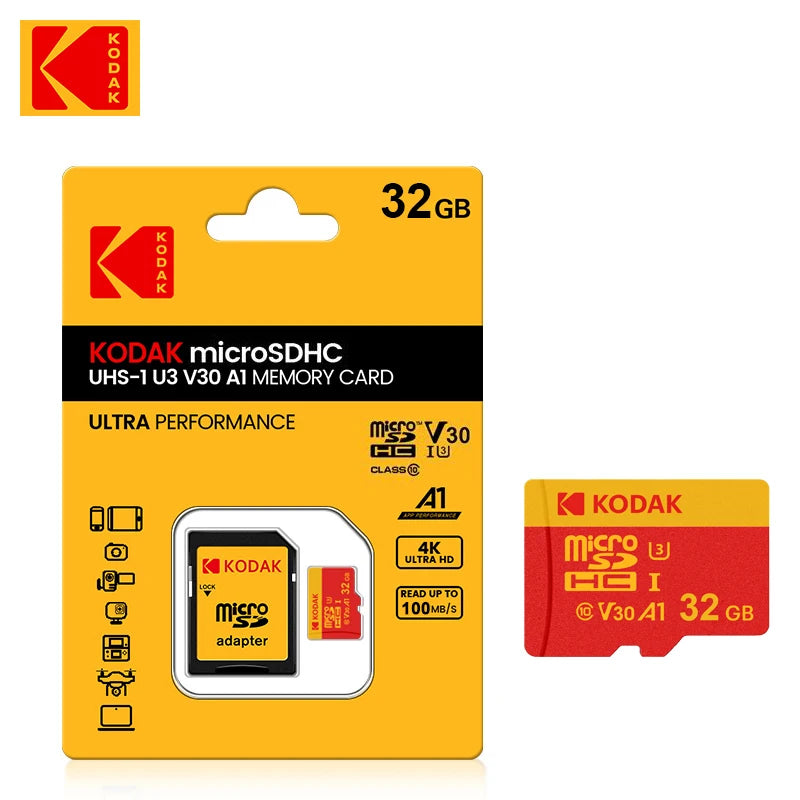 KODAK Micro SD Card Memory Card Class 10 256GB 128GB 64GB U3 4K High Speed Cartao De Memoria TF Mecard C10 Flash Memory