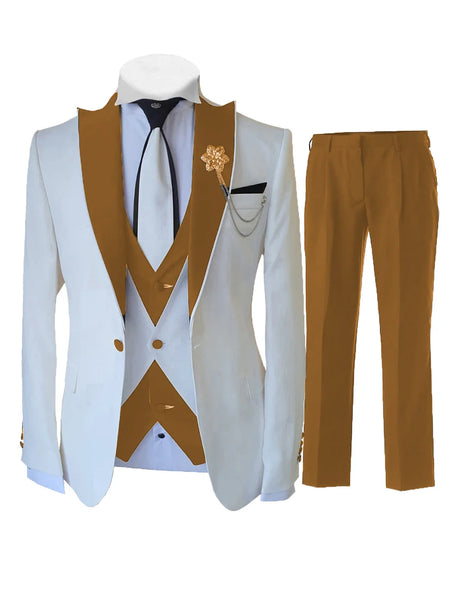 Fashion Luxury Tailor-made White Suits For Men 3 Piece Set Slim Fit Formal Wedding Best Man Groom Tuxedo(jacket+Vest+Pants)