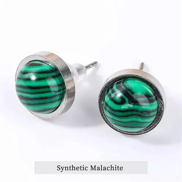 Fashion Handmade Lovely 10mm Natural Stone Stud Earrings Stainless Steel Earrings Tiger Eyes Agate Women Jewelry Gift OLstyle