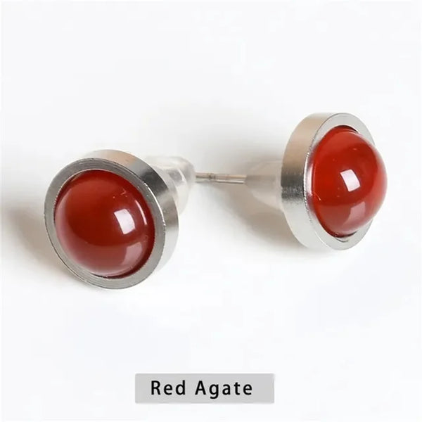 Fashion Handmade Lovely 10mm Natural Stone Stud Earrings Stainless Steel Earrings Tiger Eyes Agate Women Jewelry Gift OLstyle