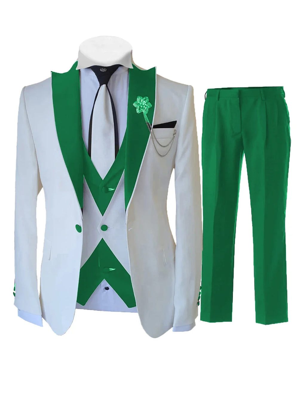 Fashion Luxury Tailor-made White Suits For Men 3 Piece Set Slim Fit Formal Wedding Best Man Groom Tuxedo(jacket+Vest+Pants)