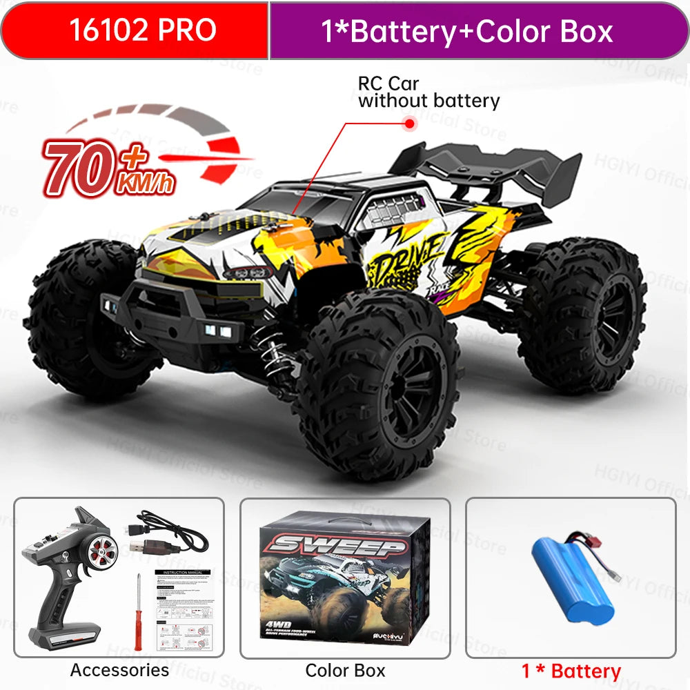 Teeggi 16101 /16102 PRO 1:16 70KM/H 4WD High Speed RC Car With LED Light Drift RC Off-Road Car Monster Truck Toy For Kid Gifts