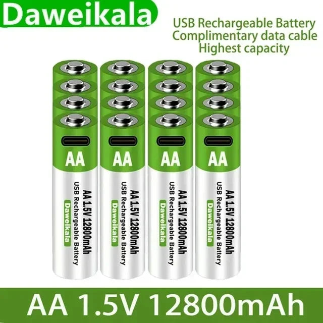 2024 Nieuwe 1,5 V AA USB oplaadbare batterij 12800 mAh Li-ion batterij voor afstandsbediening Muis Elektrisch speelgoedbatterij + Type-C-kabel