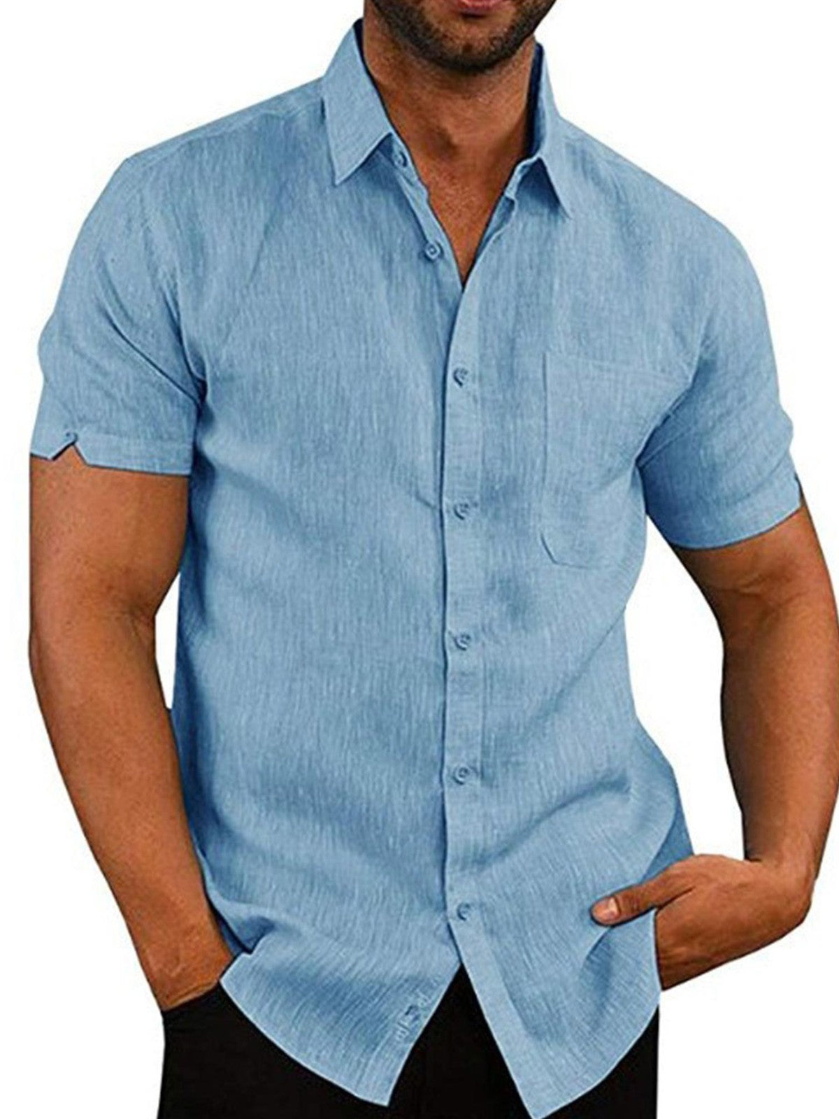 Mens Summer Short Sleeve Polo Shirts Work Casual Loose Button Up T Shirt Tops