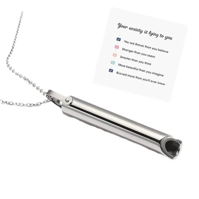 Stainless Steel Whistle Necklace for Anxiety Relief Anti Vaping Mindfulness Tool Quit Smoking Stress Reduction Breathing Aid